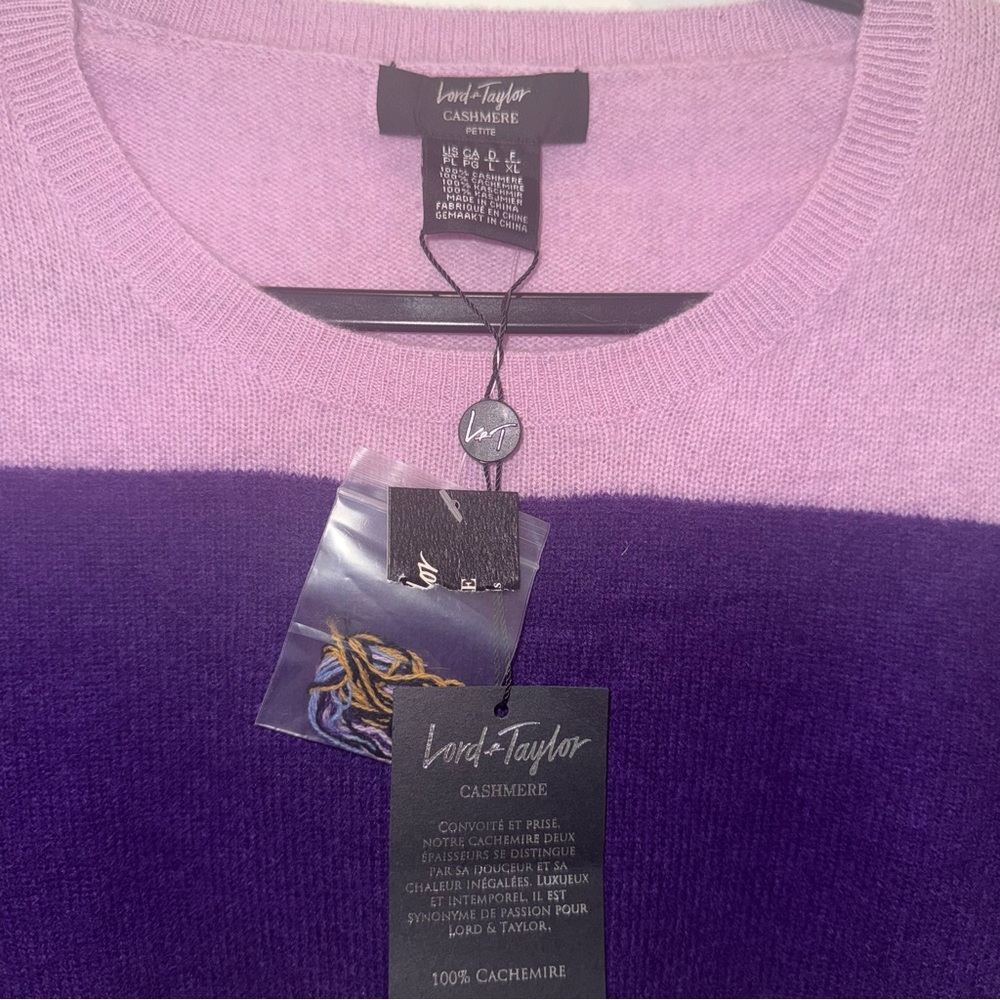 NWT Lord & Taylor Striped 100% Cashmere Crewneck Sweater - Picture 2 of 3